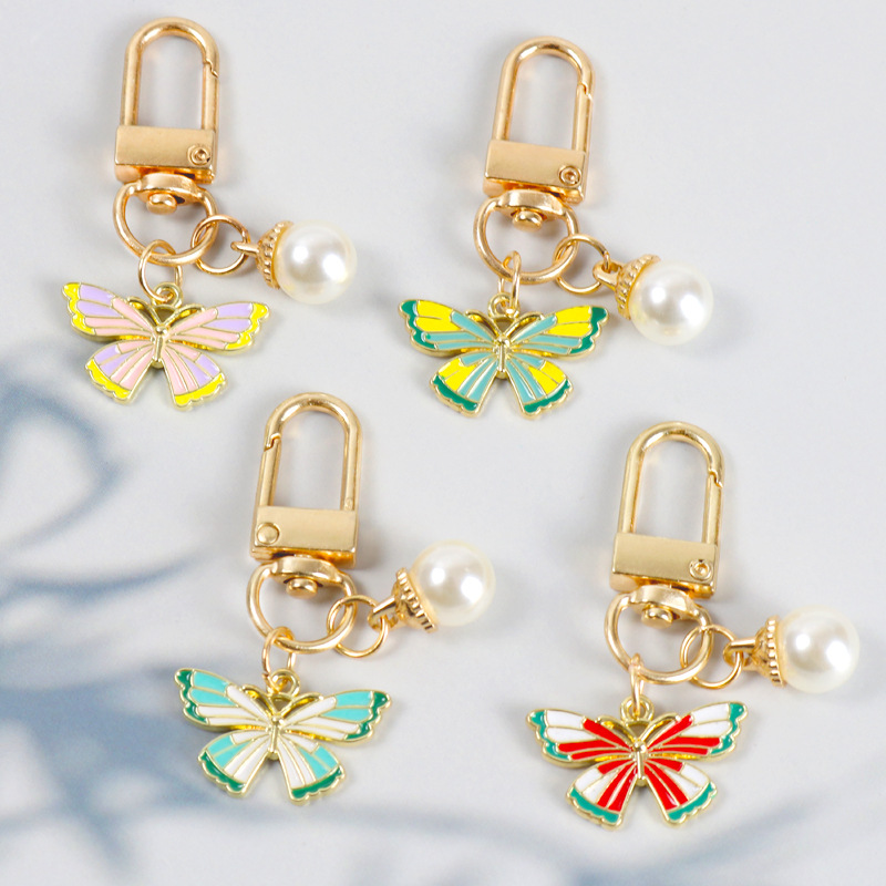 ins Pearl Butterfly Pendant Keychain Pendant Creative Girl Bag Hanging Ornaments Mobile Phone Case Airpods Hanging Ornaments