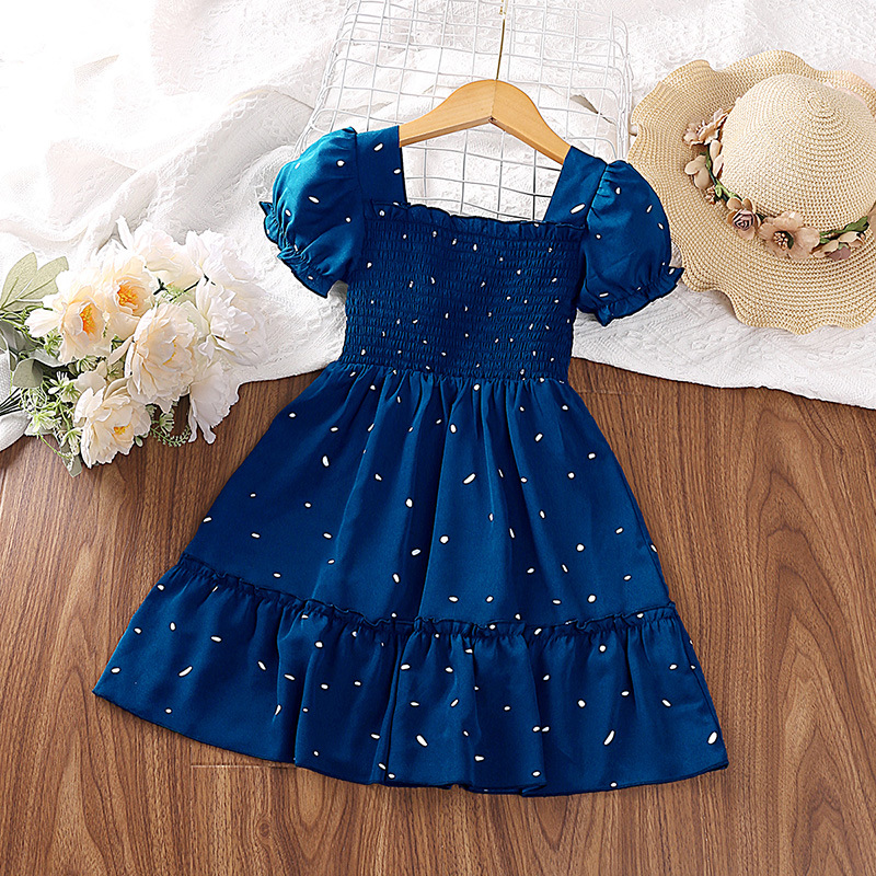 Picture of Girls dress explosions foreign trade children's clothing 2025 summer new western style wave point children's short sleeve princess skirt wholesale