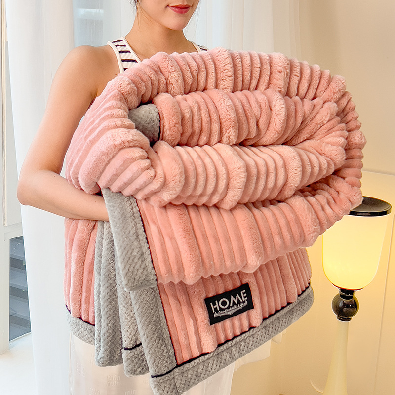 Picture of Rabbit velvet blanket thickened office nap blanket is air-conditioned sofa coral velvet lunch break shawl small blanket wholesale