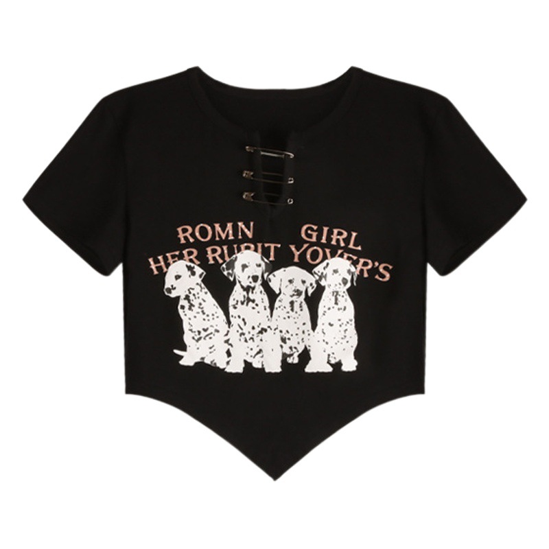 V-neck Shoulder Short-sleeved T-shirt Women's Spice Girl Top bm Style Women's Summer smfk Short Top Navel Base Shirt for Women