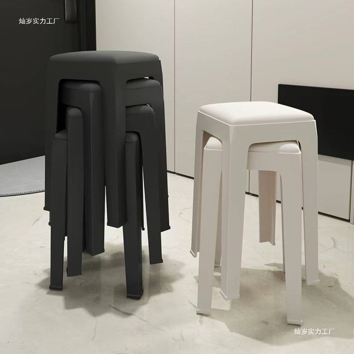 Picture of Plastic Stool Household Thickened Stackable Square Bench Modern Simple Sturdy Durable Dining Table Stool Spare High Chair