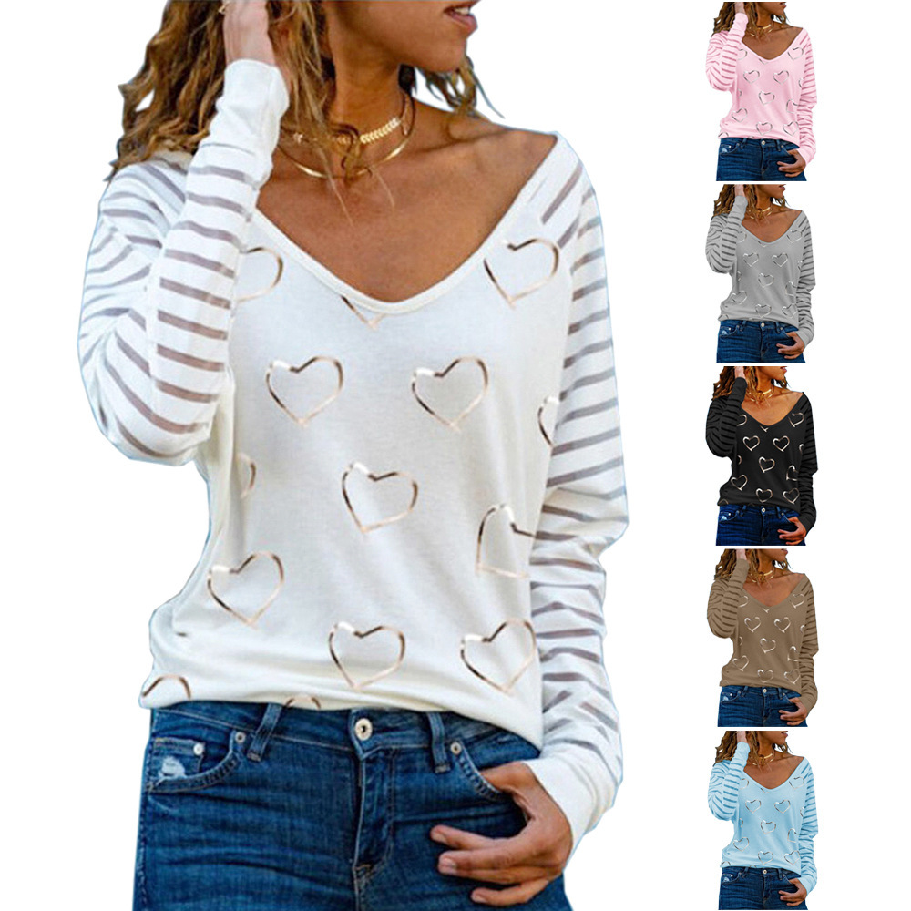 Cross-border in stock autumn and winter New plus size women's clothing Amazon Wish popular love printed long-sleeved T-shirt for women