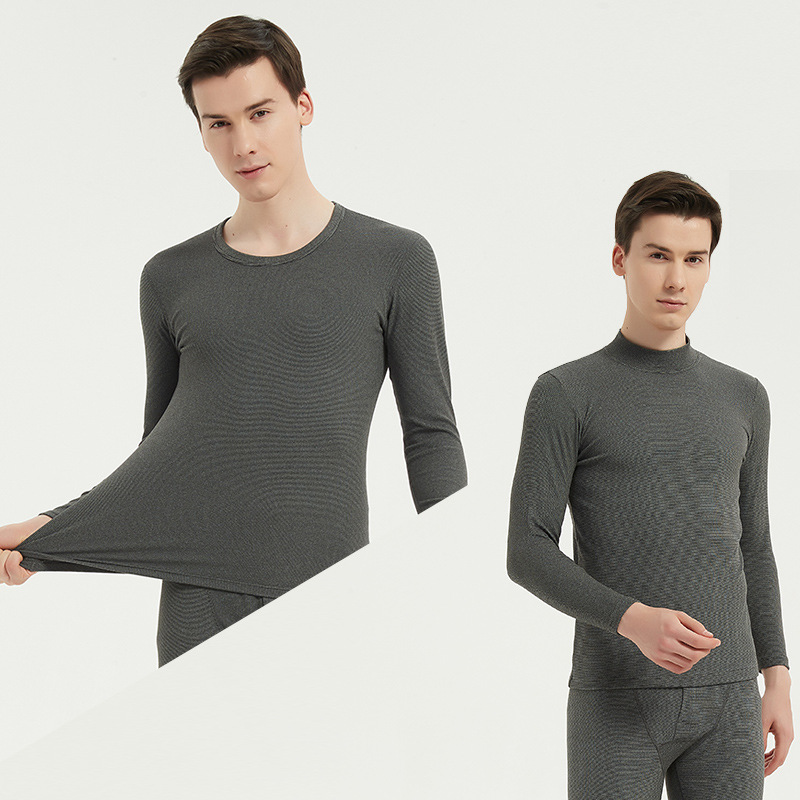 New Warm Suit Men's MiG Fleece Crew Neck Autumn Clothes Autumn Trousers Mid-Collar Base Shirt Double-Sided Fleece Sanding Suit