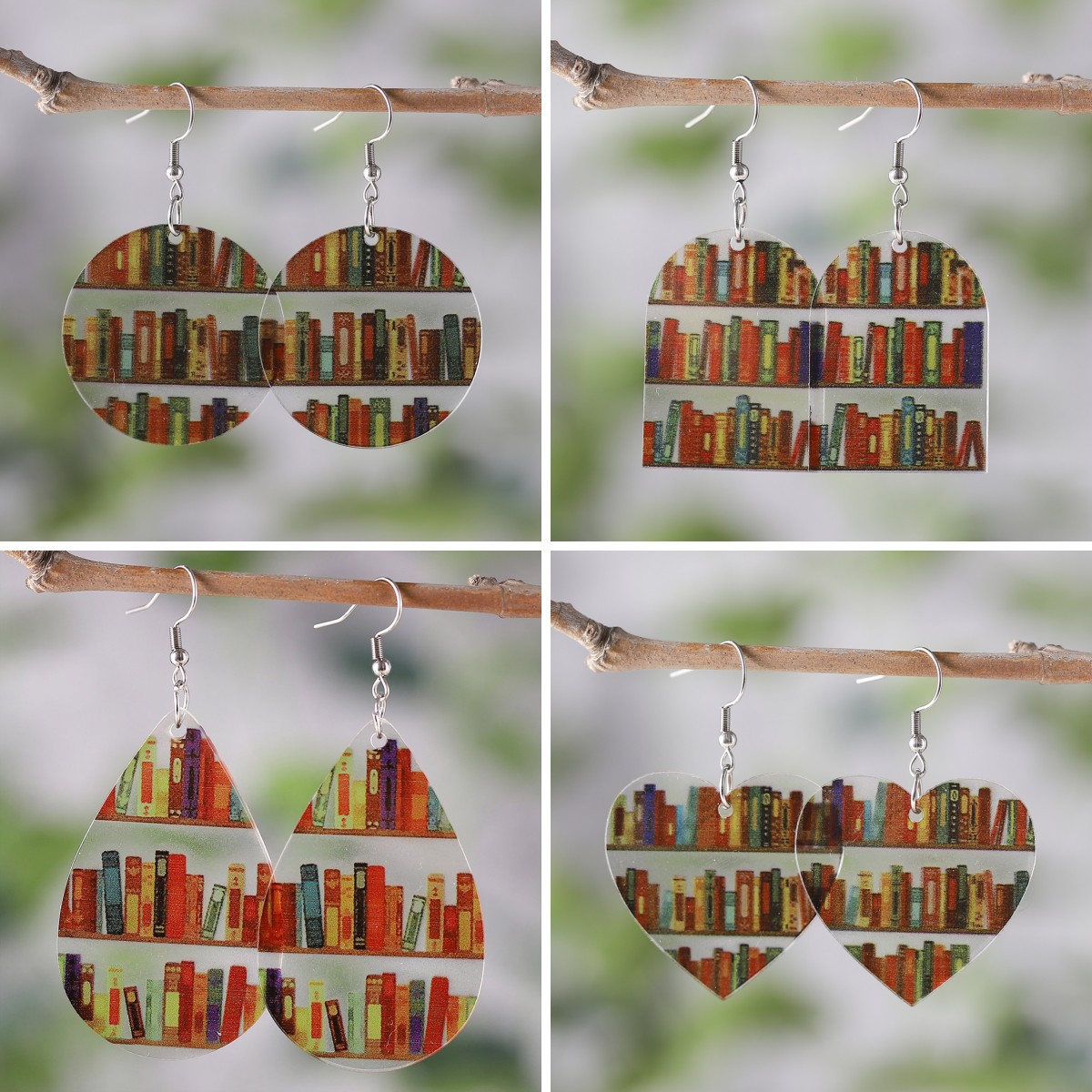 Cross-border new library book bookshelf transparent acrylic earrings graduation season opening season earrings earrings gift