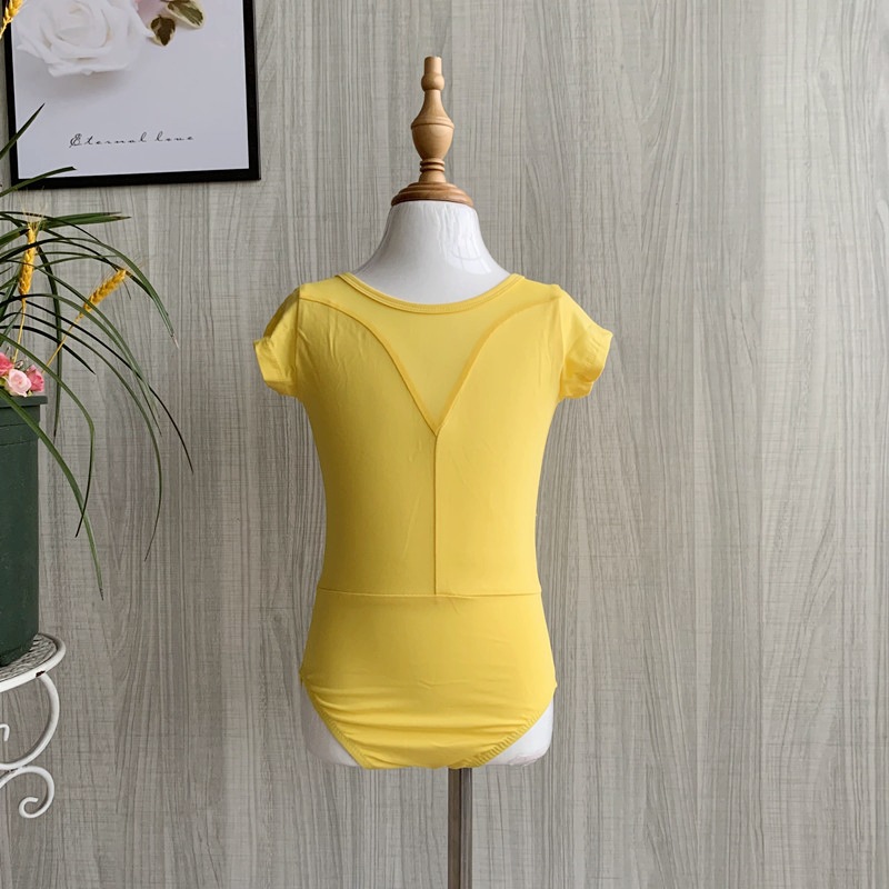 Picture of Children's Dance Training Clothing Mesh One-piece Open Crotch Hidden Button Summer Short-sleeved Clothing Chinese Folk Dance Test Grade Female