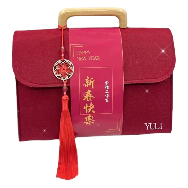 Felt Accompanying Gift Felt Wooden Handle Handbag National Day Accompanying Gift Bag Corporate Business logo Felt Gift Bag