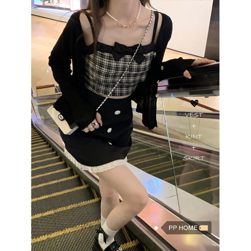 Picture of Princess Bow Plaid Small Camisole Women's 2023 Summer New Sweet Pure Desire Bottoming Top