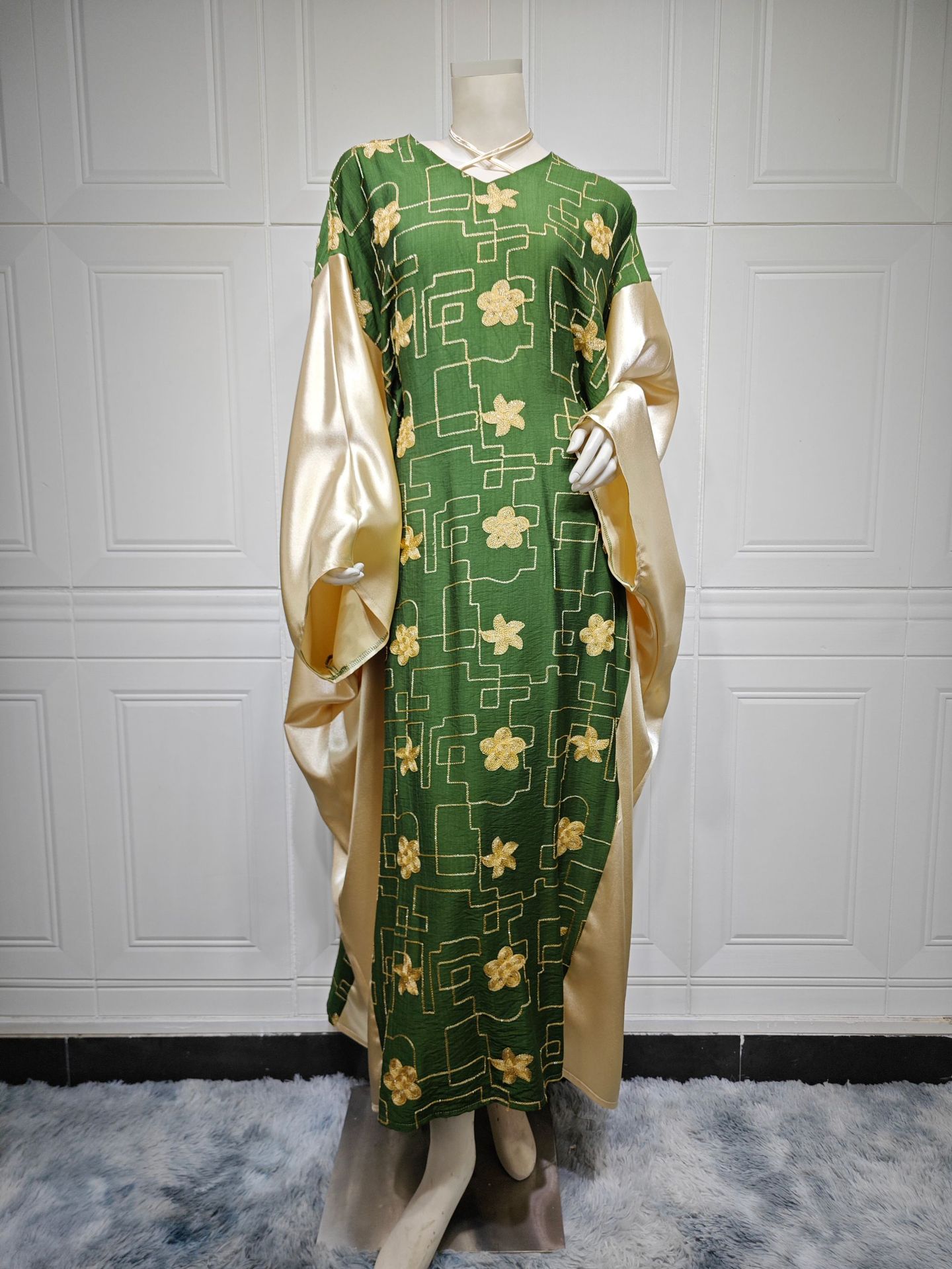 Picture of AB391 Arab Dubai Muslim women's embroidery color matching dress fashion jalabiya foreign trade e-commerce