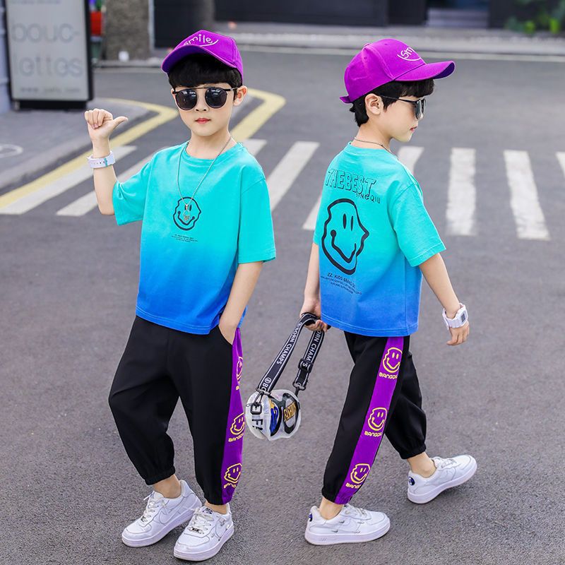 Picture of New cuhk boy's western style summer short-sleeved quick-drying clothes children's clothing boy's summer sportswear suit ice silk