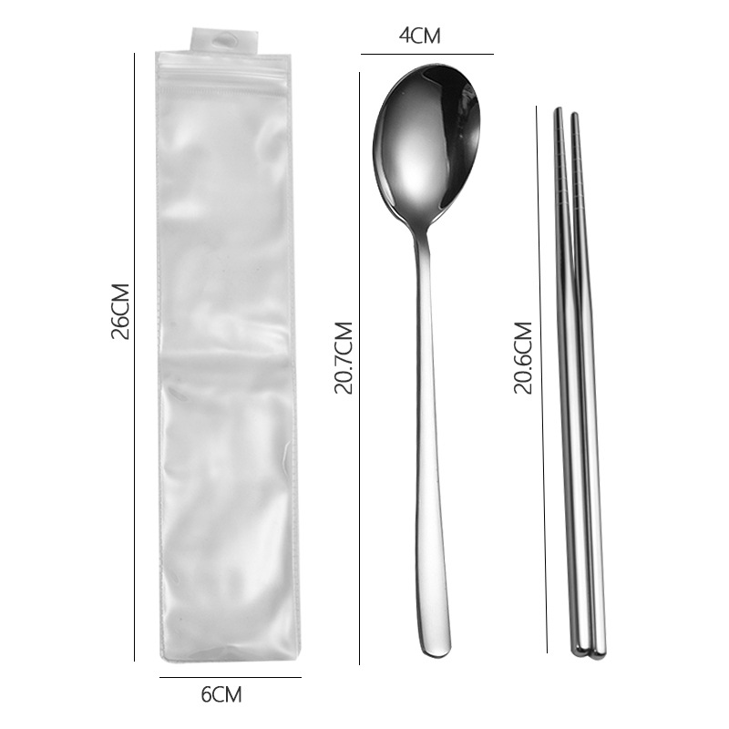 Picture of Stainless steel portable tableware fork spoon chopsticks suit Korean three-piece outdoor gift student tableware suit