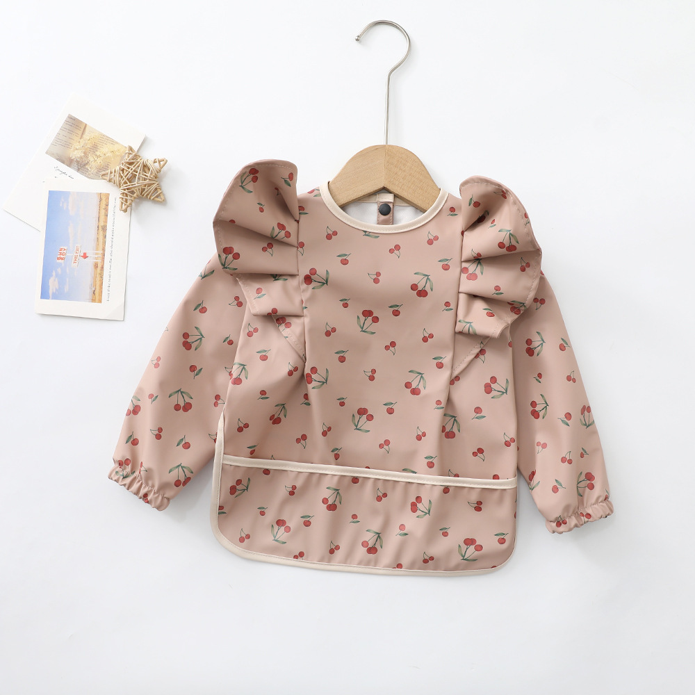 Danish Children's Overalls Long-Sleeved Wings Eating Clothes Baby Retro-Dressing Baby Soft PU Waterproof Anti-Dirty Feeding Clothes