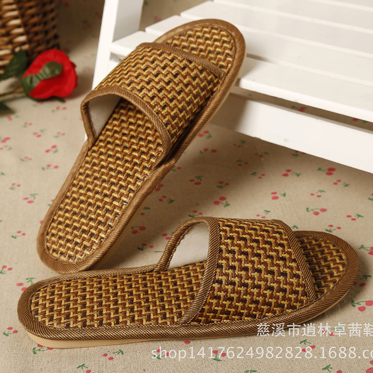 Picture of Natural color bamboo and rattan sandals and slippers rattan sweat-absorbent slippers spring and summer breathable slippers home indoor slippers for men