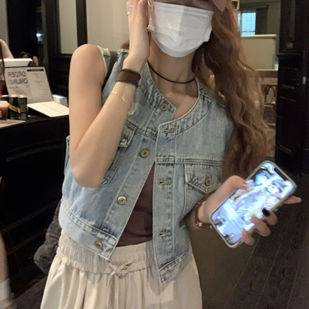 Vintage Short Denim Vest Vest Women's Summer 2025 New Outfit Loose Sleeveless Waistcoat Trendy