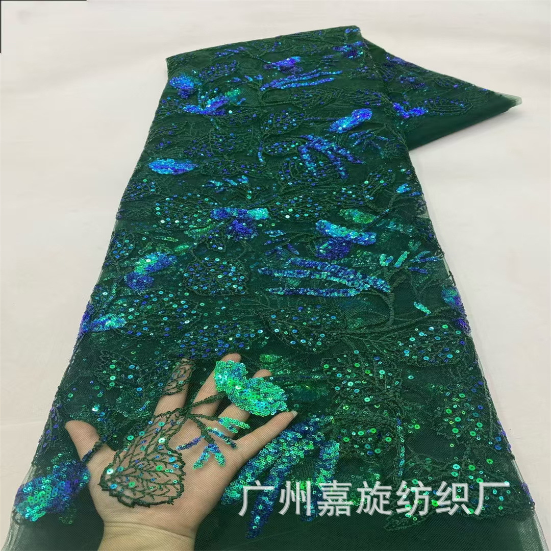 Symphony Sequin Embroider Cloth Heavy Industry Sequin Leaf Embroider High-End Dress Cheongsam Fashion Lace Fabric Sequin