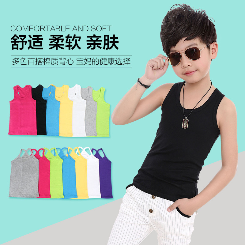 Picture of Children's Cotton Boys' I-shaped Hurdle Girls' Small Camisole Underwear Summer Girls' Undershirt