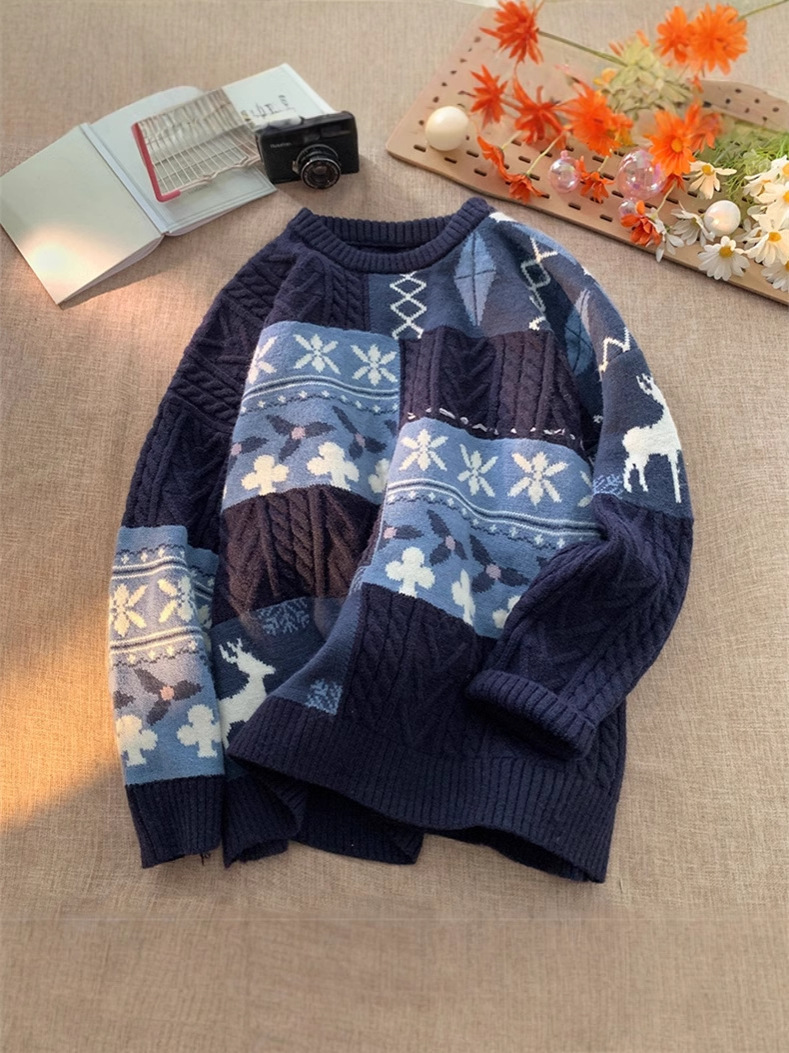 Picture of Japanese Retro Sweater Winter Loose Outer Wear Top Fashional Brand Laid-back Crewneck Pullover Sweater Christmas Sweater
