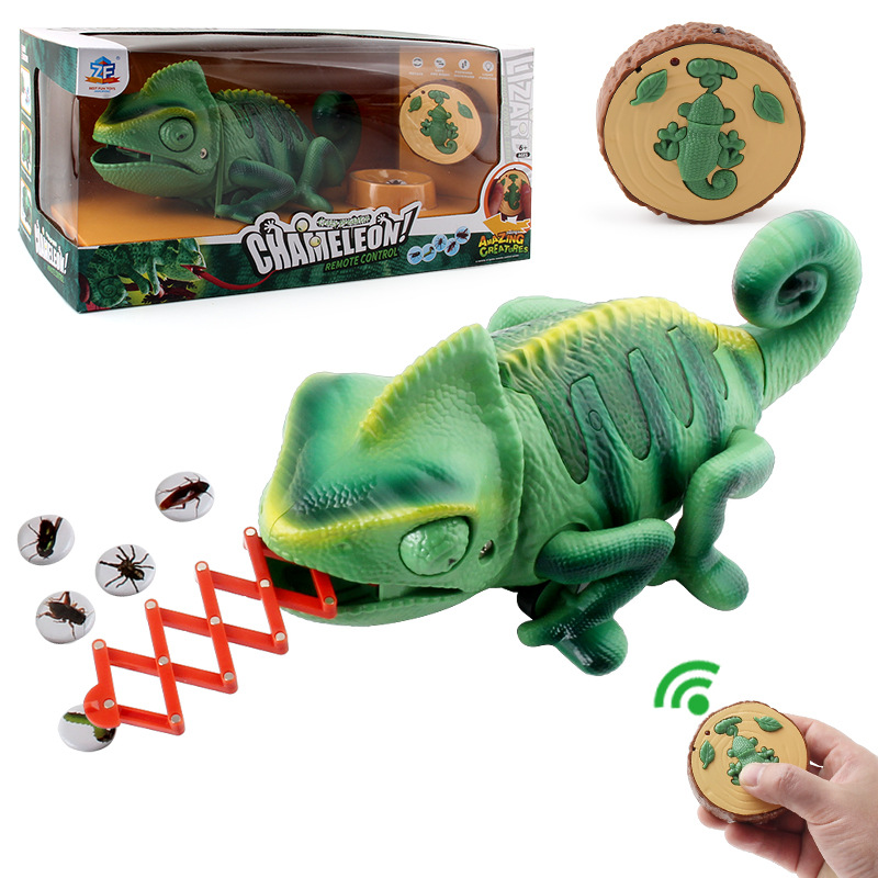 Cross-border Electric Remote Control Light Crawling Chameleon Children's New Strange Funny Worm Trick Chameleon Toys