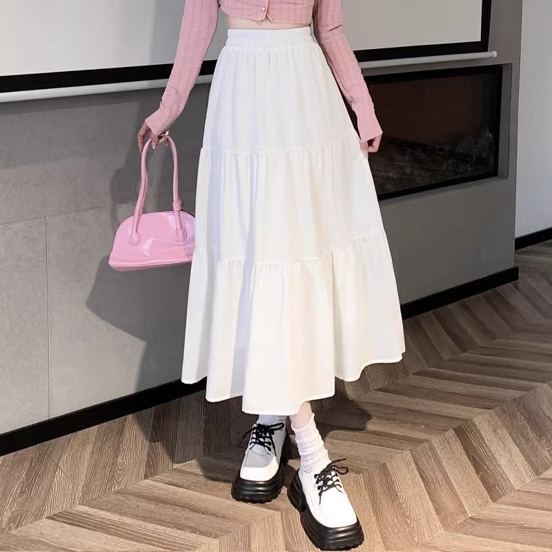 A- line Skirt 2024 Hip Covering Pleated Skirt Women's New Elegant Fairy Dress Slimming High Waist Spring and Summer Mid-length A- line Skirt