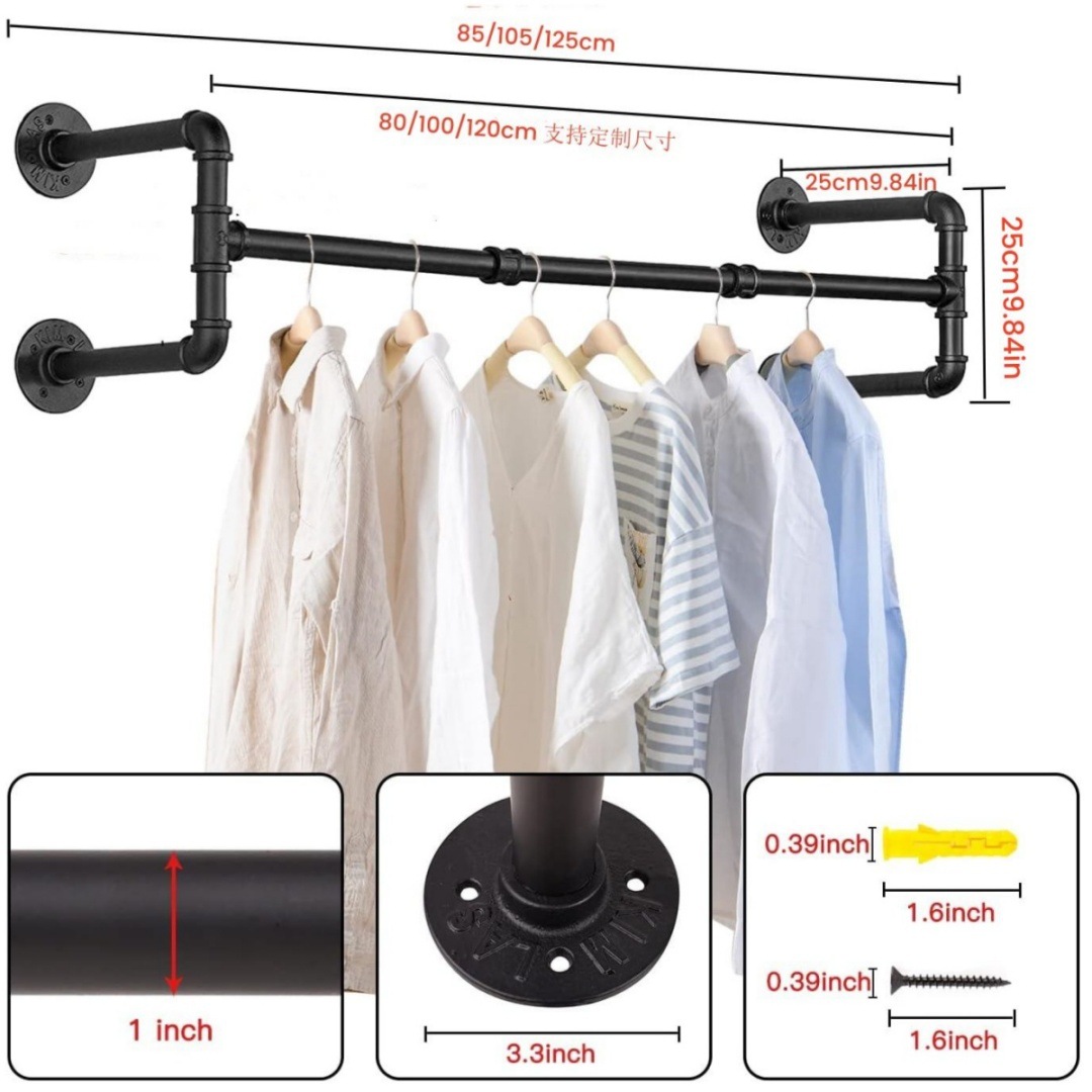 Picture of Industrial Style Metal Wall Hanging Clothes Rack Clothing Store Wrought Iron Coat Rack Clothing Props Old Water Pipe Hanger