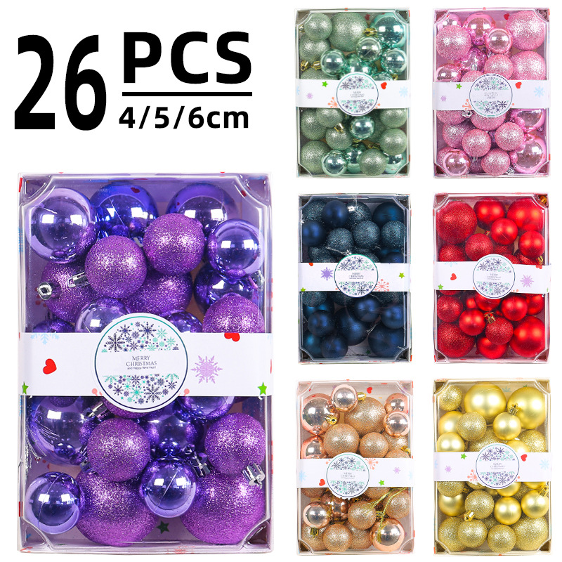 2025 Cross-Border Rectangular Boxed Colorful Balls 4/5/6cm Christmas Ball Set Wholesale Shopping Mall Christmas Tree Decoration Balls