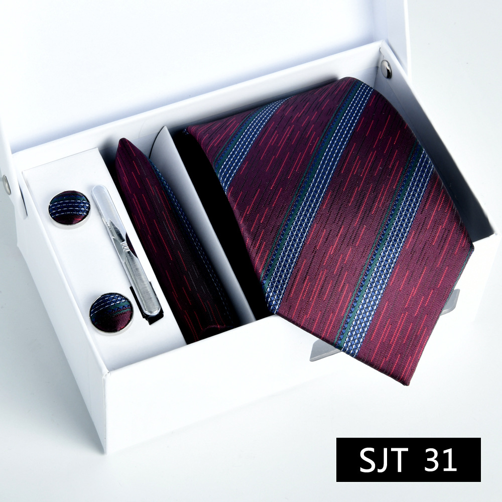 Picture of Tie formal business executive 5-piece gift box wedding = = groom wedding festive wine red in stock new