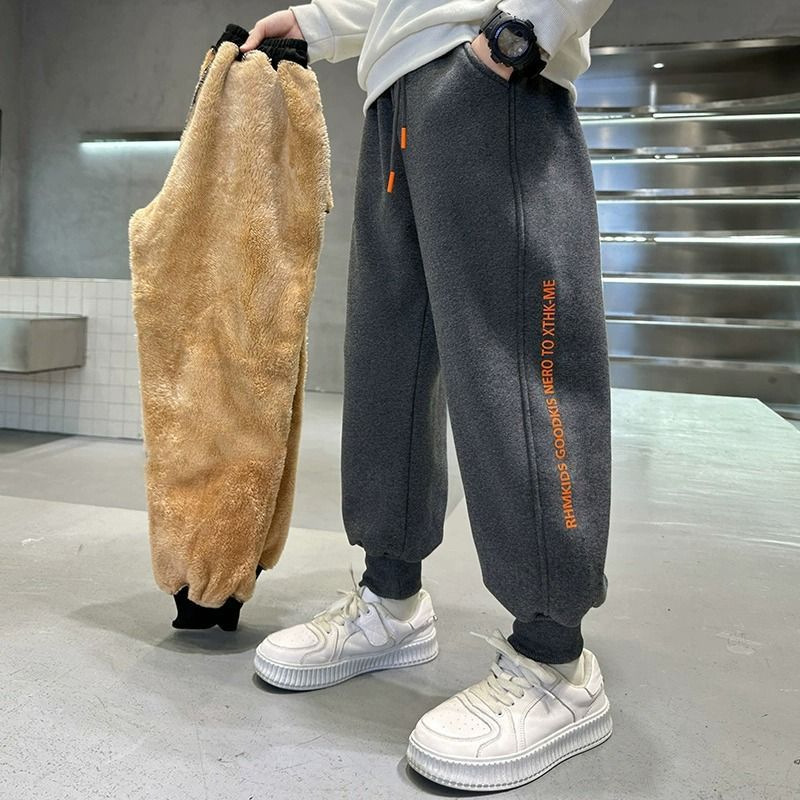 Picture of Boys' Winter Fleece-Lined Thickened Pants 2025 New Style for Older Children, Integrated Fleece Sweatpants, Fashionable Casual Children's Pants Trend