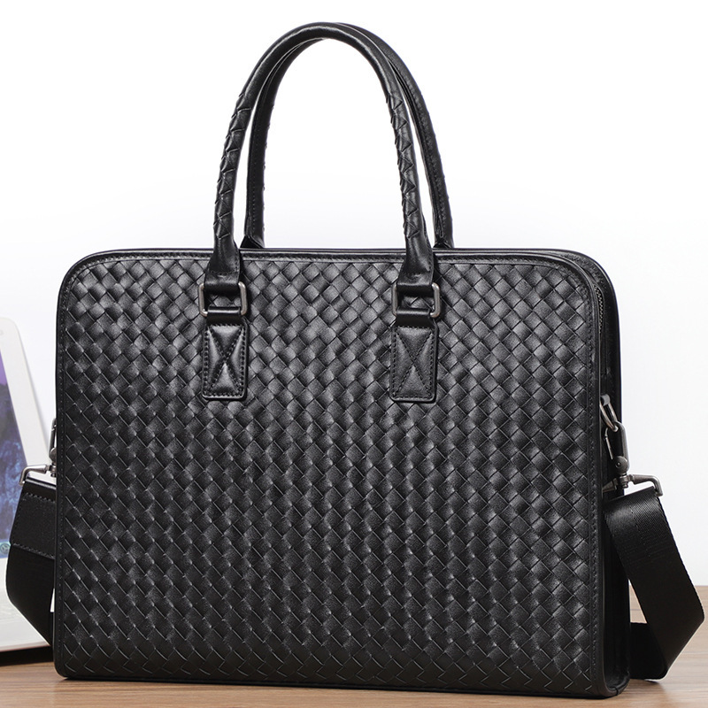 Top Layer Cowhide Hand-woven Men's Bag Genuine Leather High-end Men's Handbag Shoulder Bag Business Briefcase Gift