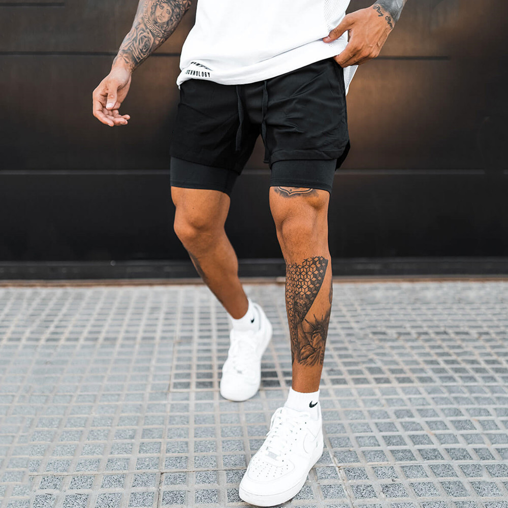 Picture of 2022 fashion brand double-layer shorts men's quick-drying high-elastic but knee basketball pants brothers breathable running anti-light