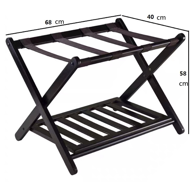 Picture of Hotel Luggage Rack Black Household High-grade Nanzhu Folding Bedroom Storage Rack Simple Double-layer Luggage Storage Rack