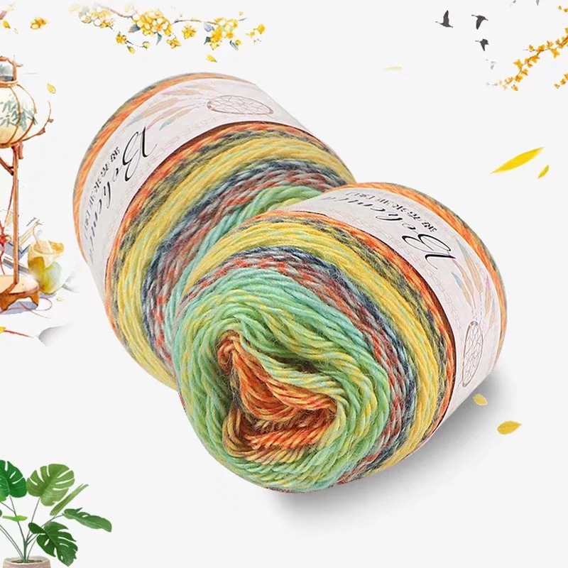 Factory wholesale rainbow long segment dyed Bohemian fancy gradient hand woven wool shawl scarf cake line