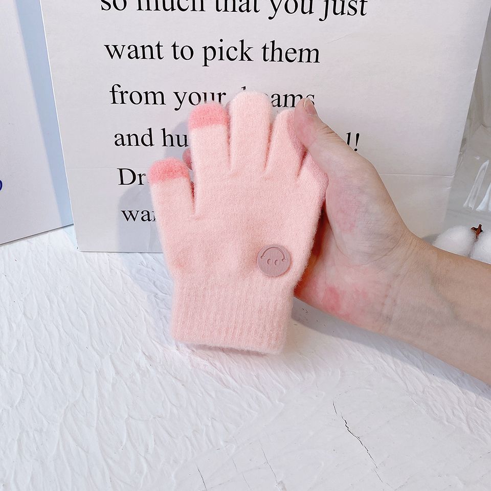 Picture of Children's Gloves Thin Boys Baby Boys Girls Winter Girls Five Fingers Warm Smiling Face Primary School Students Winter
