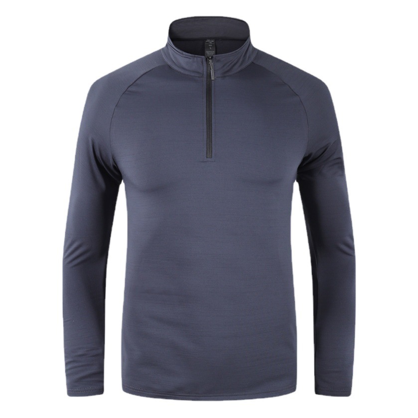 New Spring and Autum Stand Collar High Quality Long-Sleeved Half-Zip Men's Ready-Made Running Sports Adult T-Shirt