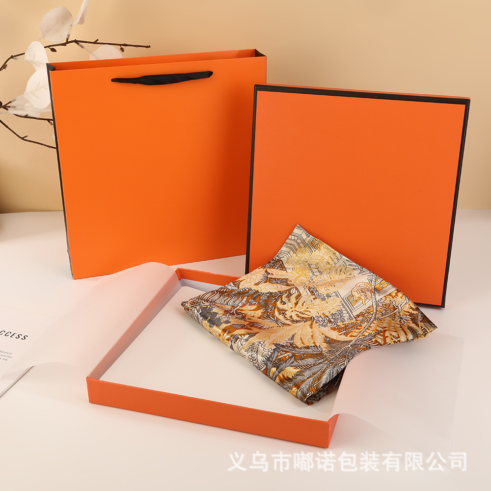 Casual Orange Silk Scarf Gift Box Empty Box Custom Short-Sleeved Clothing Packaging Box Fashion World Cover Gift Box