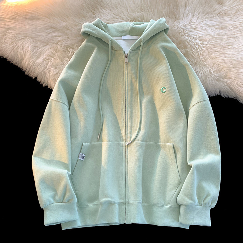 High quality Chinese cotton composite solid color niche all-match sweater women's national fashion autumn and winter New loose slimming hooded jacket