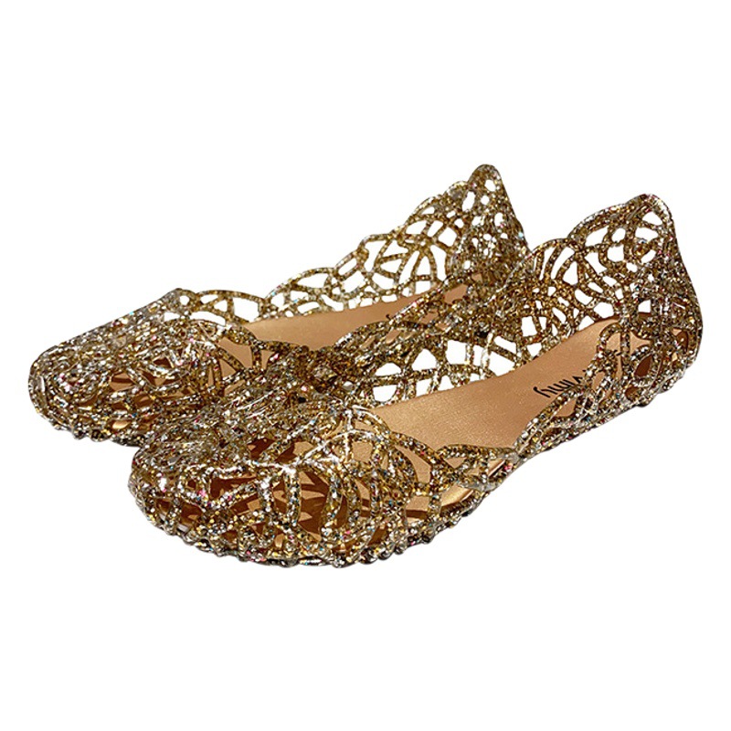 Picture of Hollow closed toe sandals summer shiny crystal dance shoes jelly shoes flat soft bottom hole beach shoes women Wholesale