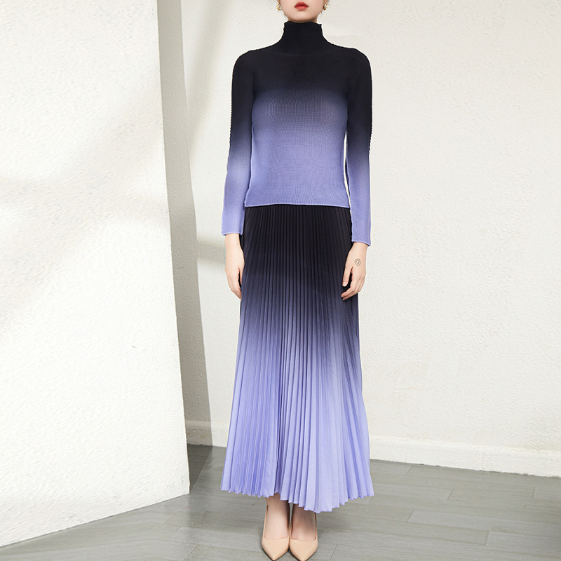 Picture of Miyake Women's Pleated Printed Two-Piece Set Women's Spring High Waist Slim Pleated Skirt Fashionable Gradient Easiest for Match Suit