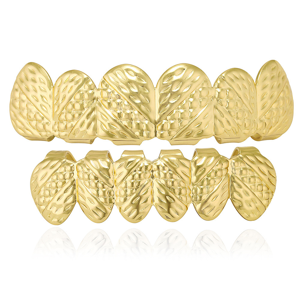 AliExpress new hip-hop real gold-plated braces carved cross texture teeth real gold plating a generation of hair
