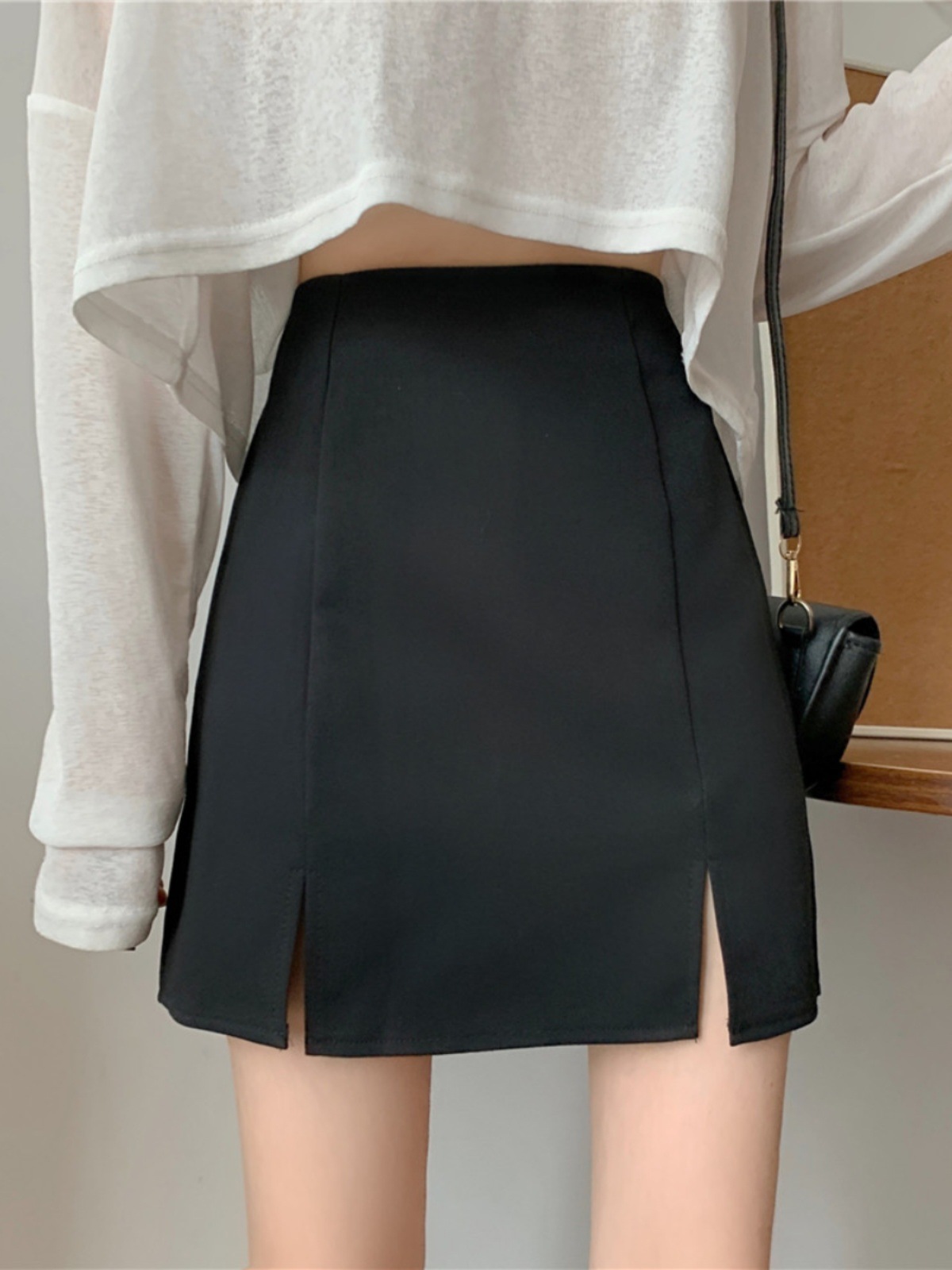 Skirt Women's Black Split Skirt 2024 Summer New High Waist Slim Hip Skirt Sexy A- line Short Skirt