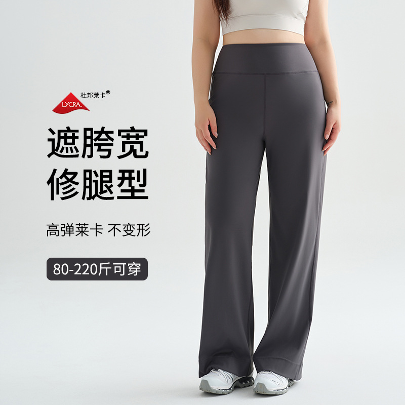 High-Waisted Stretch Wide-Leg Pants, Loose Straight-Leg Floor-Length Yoga Fitness Pants for Women, Plus Size Fat mm Running Sports Long Pants