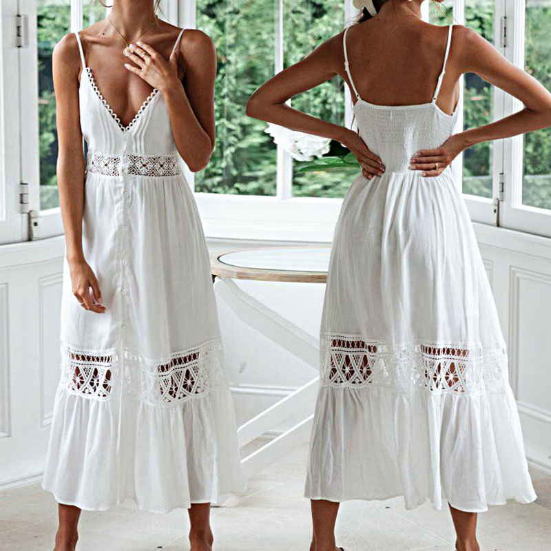 Europe and the United States new sexy strap lace dress beach dress holiday dress bikini blouse sunscreen dress wholesale