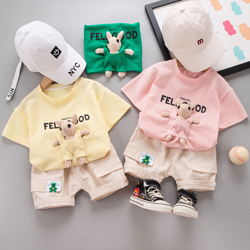 Picture of New summer clothes children's western style three-dimensional Rabbit short sleeve fashion brand thin two-piece suit boys and girls summer short sleeve suit