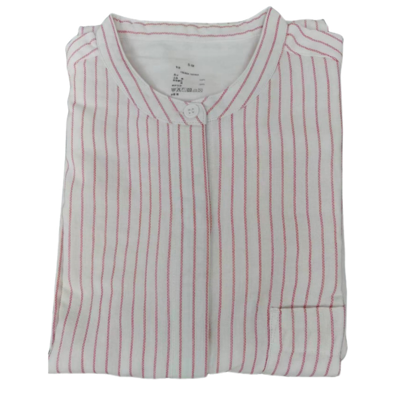 Picture of Double-Layer Gauze Nightgown, Japanese-Style Striped Plaid, All-Cotton Home Dress, Plus Size, Non-See-Through Pajamas, Pure Cotton Fabric, Breathable and Comfortable