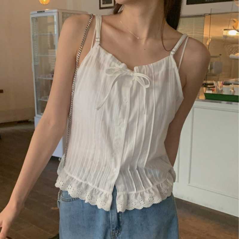 Korean Summer New Style French Lace-Up Ear-Hem Camisole Women's Vest
