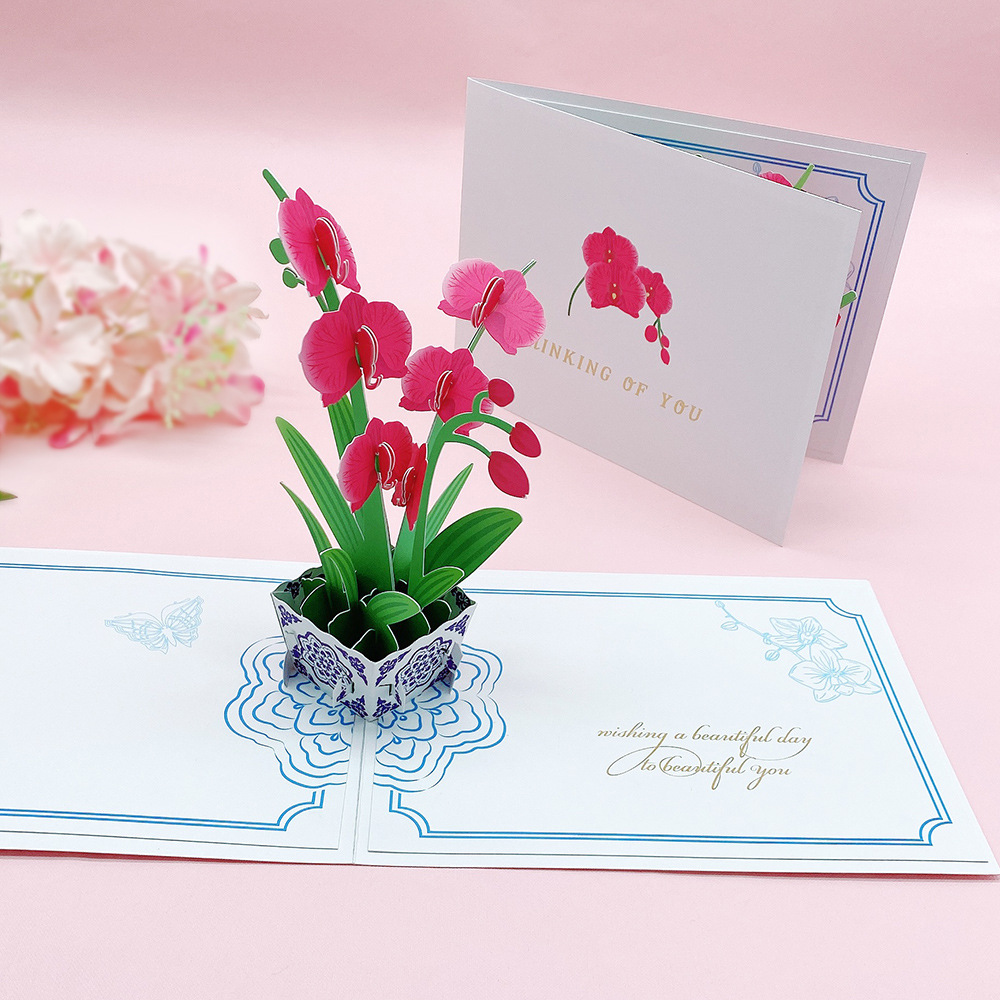 Clivia Stereo Greeting Card New Potted 3d Orchid Carved Paper Card High-grade Exquisite Handwritten Message Greeting Card