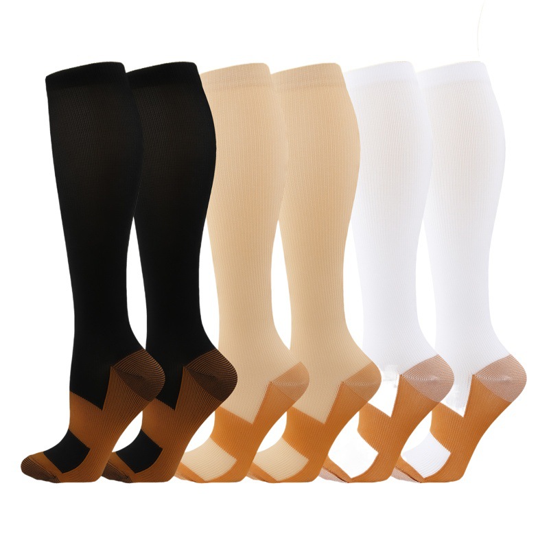 Amazon cross-border stockings solid color sports compression socks elastic socks copper ion compression socks outdoor cycling socks