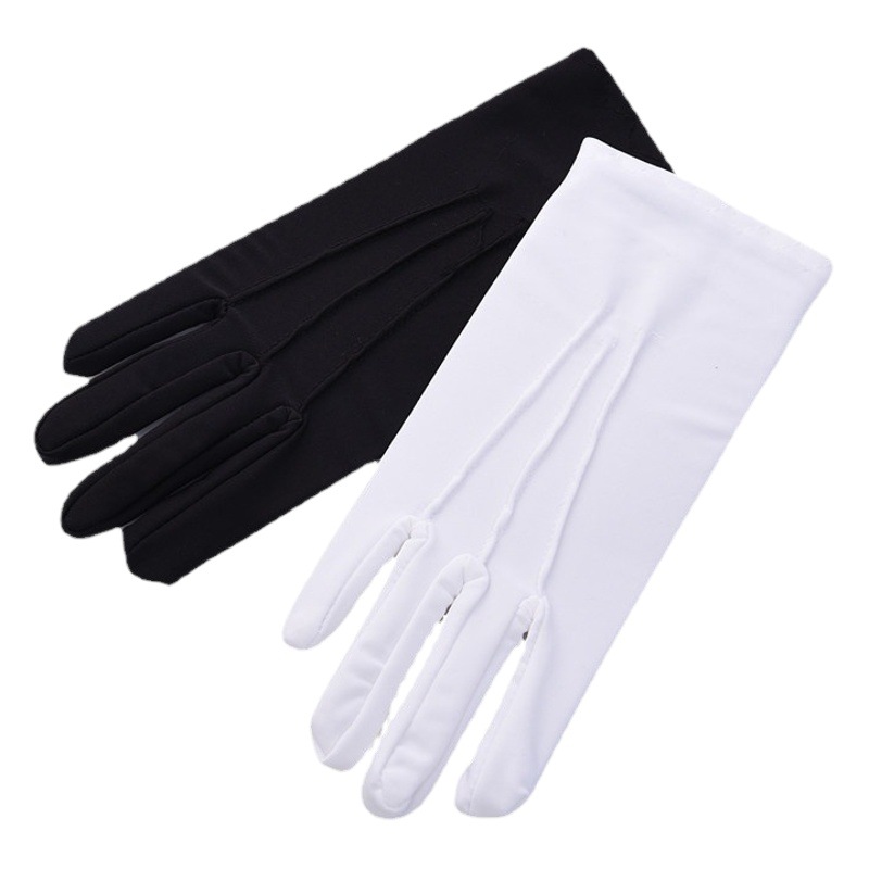 Cross-Border Men's Spandex Thin White Driving Gloves Jiale Elastic Large Size Three-Strip Ceremonial Black and White Gloves