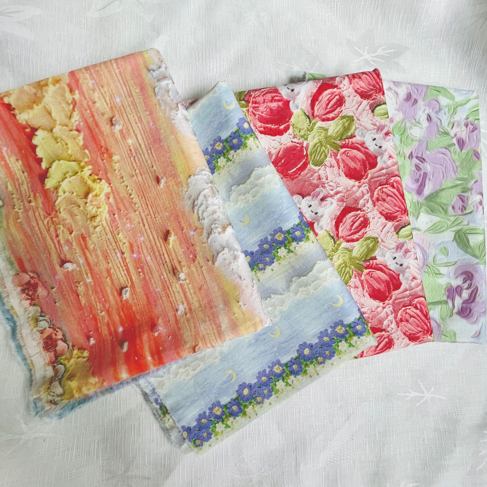 Picture of Oil painting style cotton twill fine sail 1.5 meters wide one meter price bag coat vest handmade DIY fabric