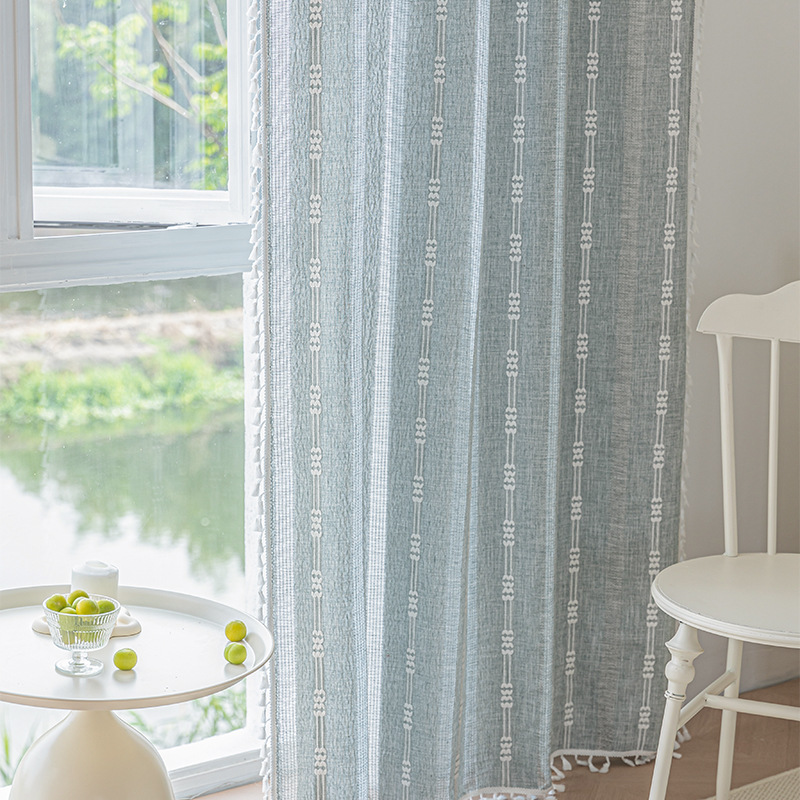 Picture of Cross-border exclusive for Nordic cotton and linen curtains multi-color solid color cotton and linen yarn semi-transparent bedroom living room floor curtains with yarn