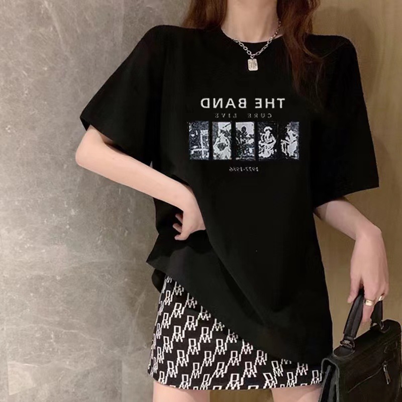 Picture of Short-Sleeved Women's Mid-Length T-Shirt Korean Style Loose Bottoming Shirt 2025 Summer New Ins T-Shirt Top