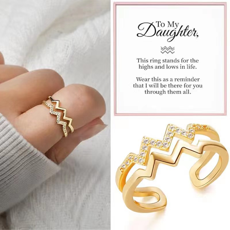 Picture of Japanese and Korean-style Double-layer Diamond Heart Wave Line Ring for Women Simple All-match Trendy Cold Style Open Finger Ring